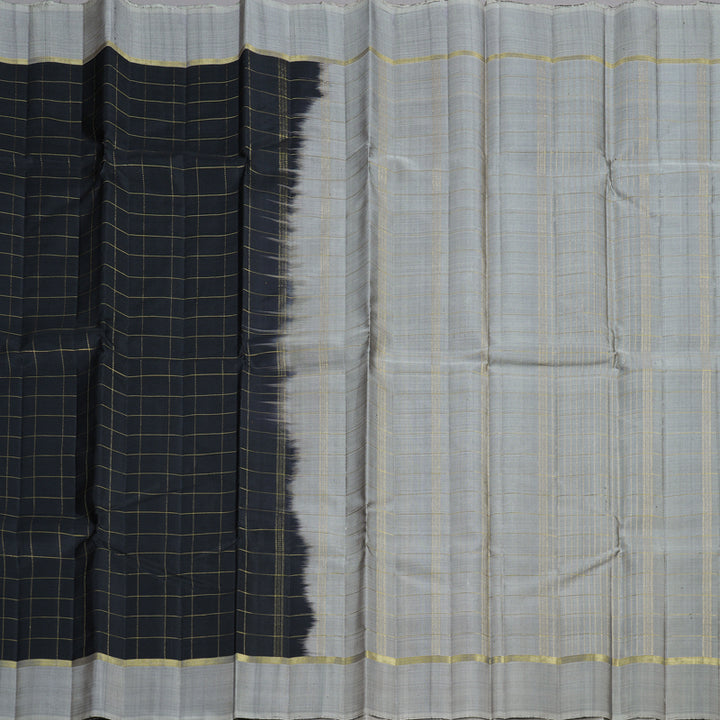 Hayagrivas Black Handloom Kanjivaram Silk Saree with Grey Border KBD1988B1-2