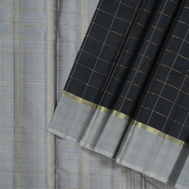 Hayagrivas Black Handloom Kanjivaram Silk Saree with Grey Border KBD1988B1-2