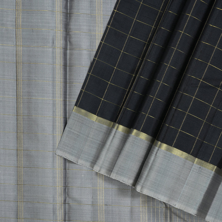 Hayagrivas Black Handloom Kanjivaram Silk Saree with Grey Border KBD1988B1-2