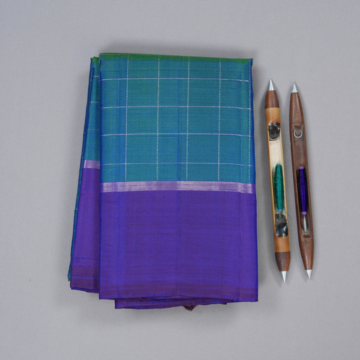 Hayagrivas Handloom Kanjivaram Silk Saree in Majestic Peacock blue KBD1988B1-5