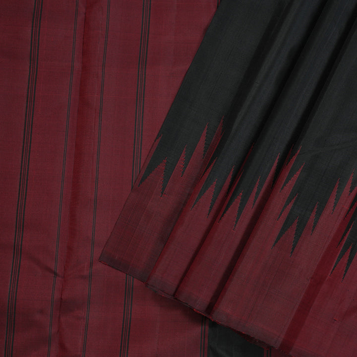 Hayagrivas Black Handloom Kanjivaram Silk Saree with Dark Maroon Border KBD1990B3-3