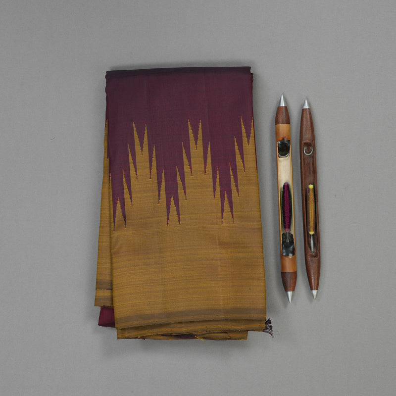 Hayagrivas Handloom Thread Work Silk Saree in Araku Maroon with Temple Border KBD1990B3-5