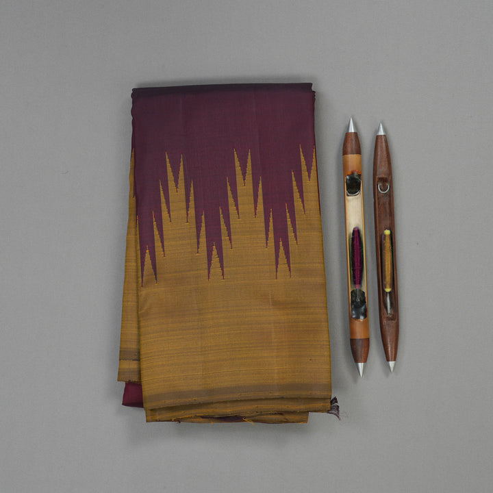 Hayagrivas Handloom Thread Work Silk Saree in Araku Maroon with Temple Border KBD1990B3-5