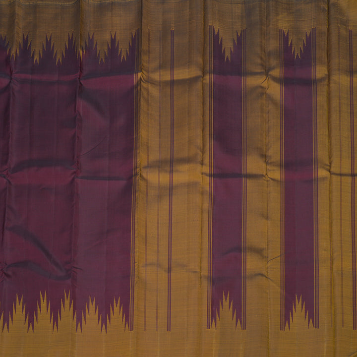 Hayagrivas Handloom Thread Work Silk Saree in Araku Maroon with Temple Border KBD1990B3-5
