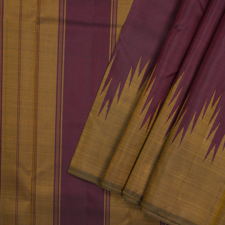 Hayagrivas Handloom Thread Work Silk Saree in Araku Maroon with Temple Border KBD1990B3-5