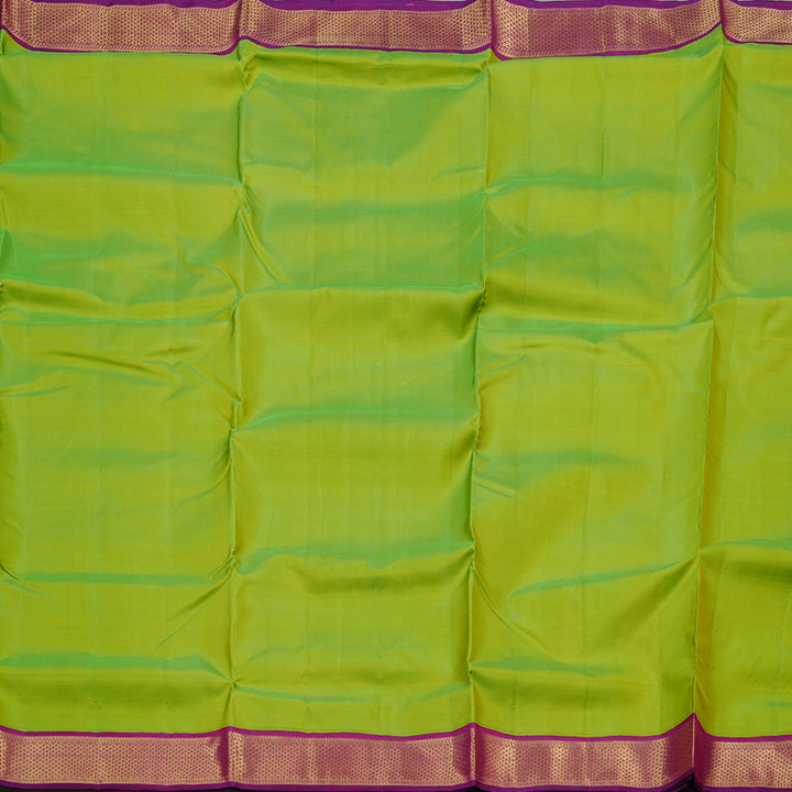 Hayagrivas Fluorescent Green Handloom Kanjivaram Teb Yards Silk Saree with Purple Border KBD1992B2-1