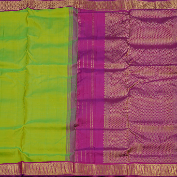 Hayagrivas Fluorescent Green Handloom Kanjivaram Teb Yards Silk Saree with Purple Border KBD1992B2-1