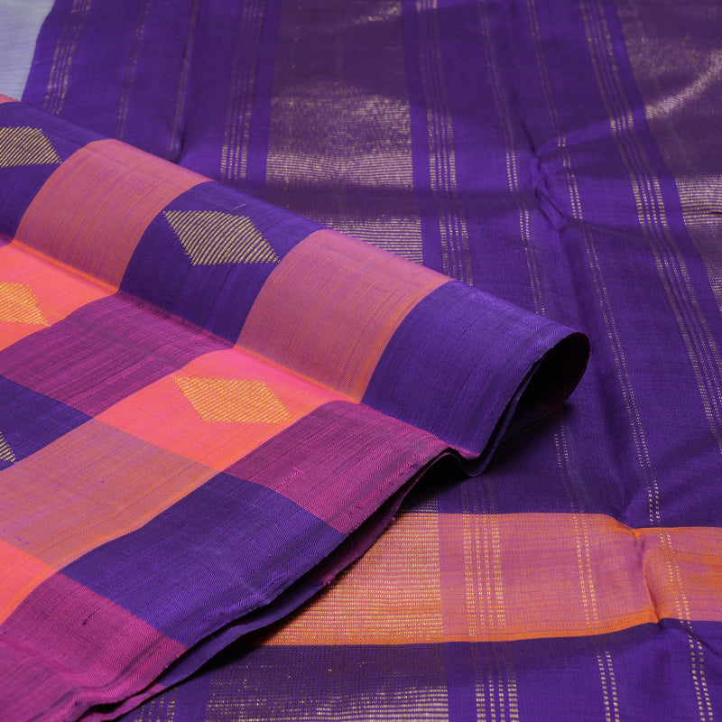 Hayagrivas White Handloom Kanjivaram Silk Saree with Blue And Orange Border KBD1998B1-3