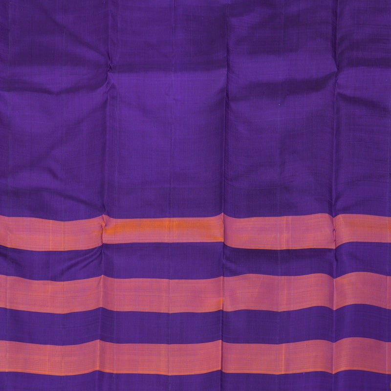 Hayagrivas White Handloom Kanjivaram Silk Saree with Blue And Orange Border KBD1998B1-3