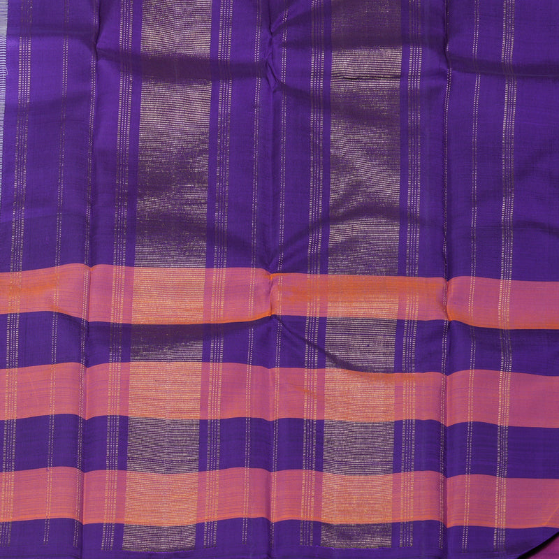 Hayagrivas White Handloom Kanjivaram Silk Saree with Blue And Orange Border KBD1998B1-3