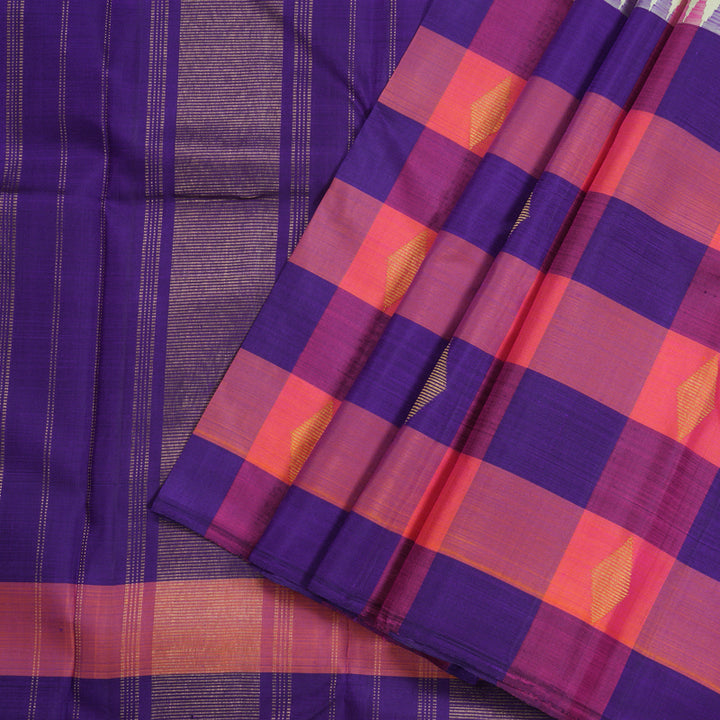 Hayagrivas White Handloom Kanjivaram Silk Saree with Blue And Orange Border KBD1998B1-3