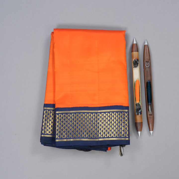 Hayagrivas Orange Handloom Kanjivaram Silk Saree with Dark Blue Border KBD1999B1-1
