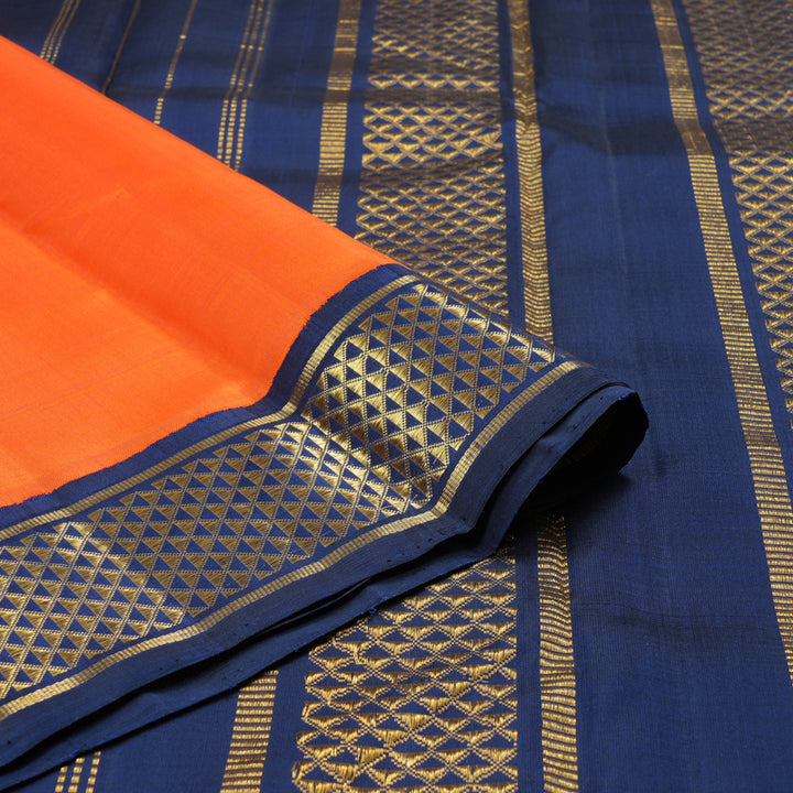 Hayagrivas Orange Handloom Kanjivaram Silk Saree with Dark Blue Border KBD1999B1-1