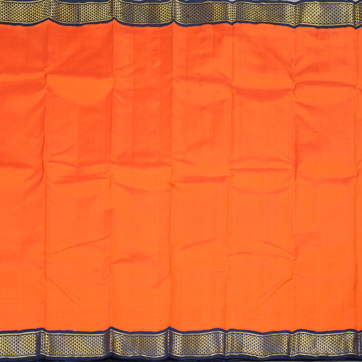 Hayagrivas Orange Handloom Kanjivaram Silk Saree with Dark Blue Border KBD1999B1-1