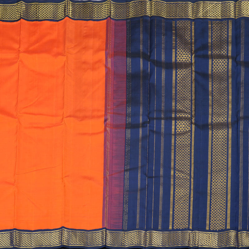 Hayagrivas Orange Handloom Kanjivaram Silk Saree with Dark Blue Border KBD1999B1-1