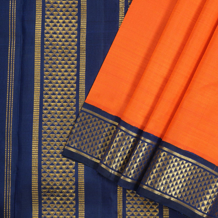 Hayagrivas Orange Handloom Kanjivaram Silk Saree with Dark Blue Border KBD1999B1-1