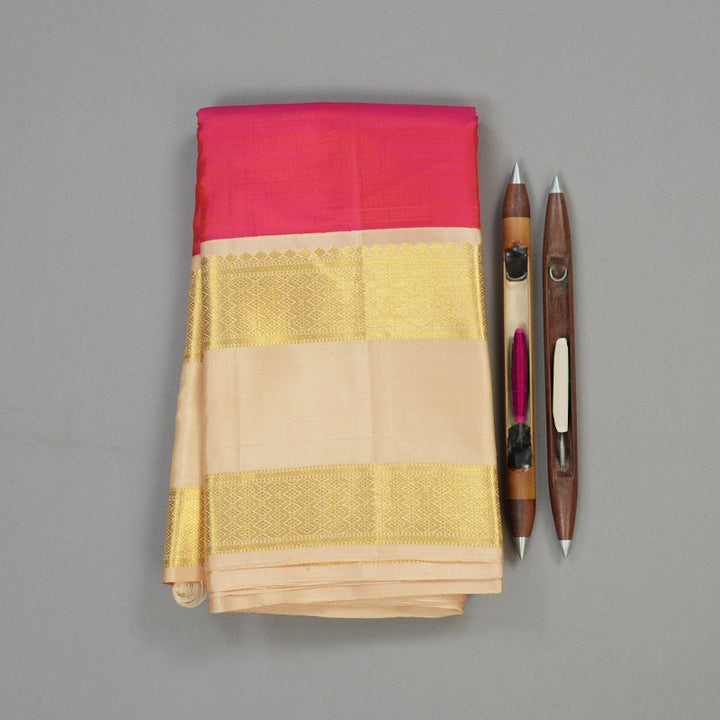 Hayagrivas Handloom Pure Kanjivaram Silk Saree in Enchanting Orangish Pink KBD2000D5-1