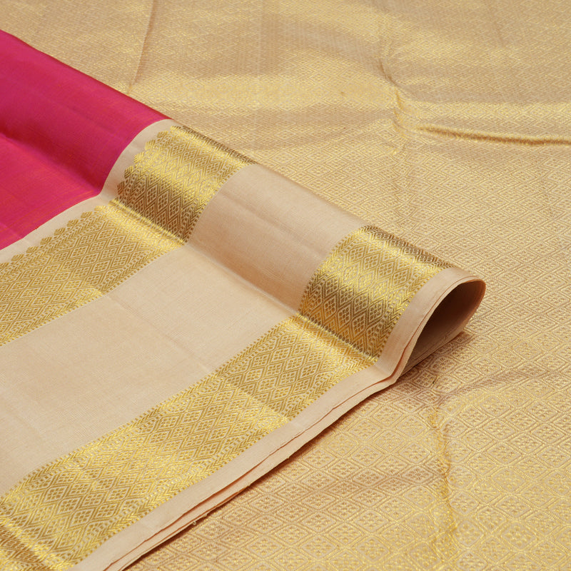 Hayagrivas Handloom Pure Kanjivaram Silk Saree in Enchanting Orangish Pink KBD2000D5-1