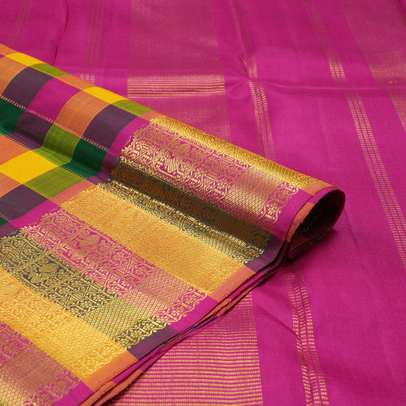 Hayagrivas Handloom Multicolour Checks Kanjivaram Silk Saree with Multicolour border KBD2000B6-1
