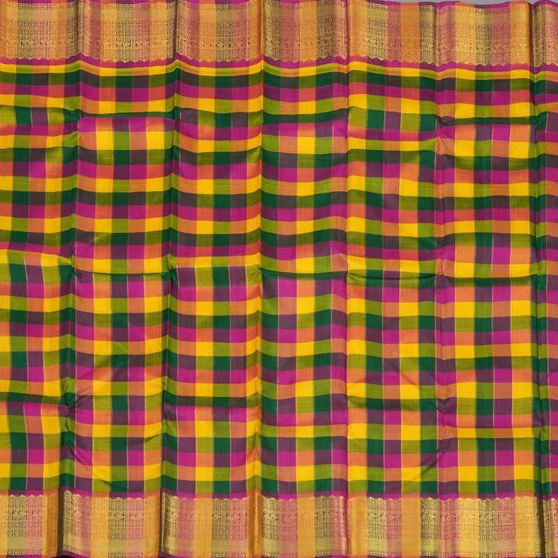 Hayagrivas Handloom Multicolour Checks Kanjivaram Silk Saree with Multicolour border KBD2000B6-1
