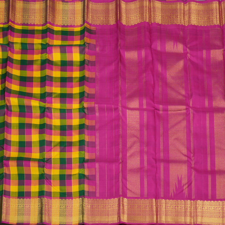 Hayagrivas Handloom Multicolour Checks Kanjivaram Silk Saree with Multicolour border KBD2000B6-1