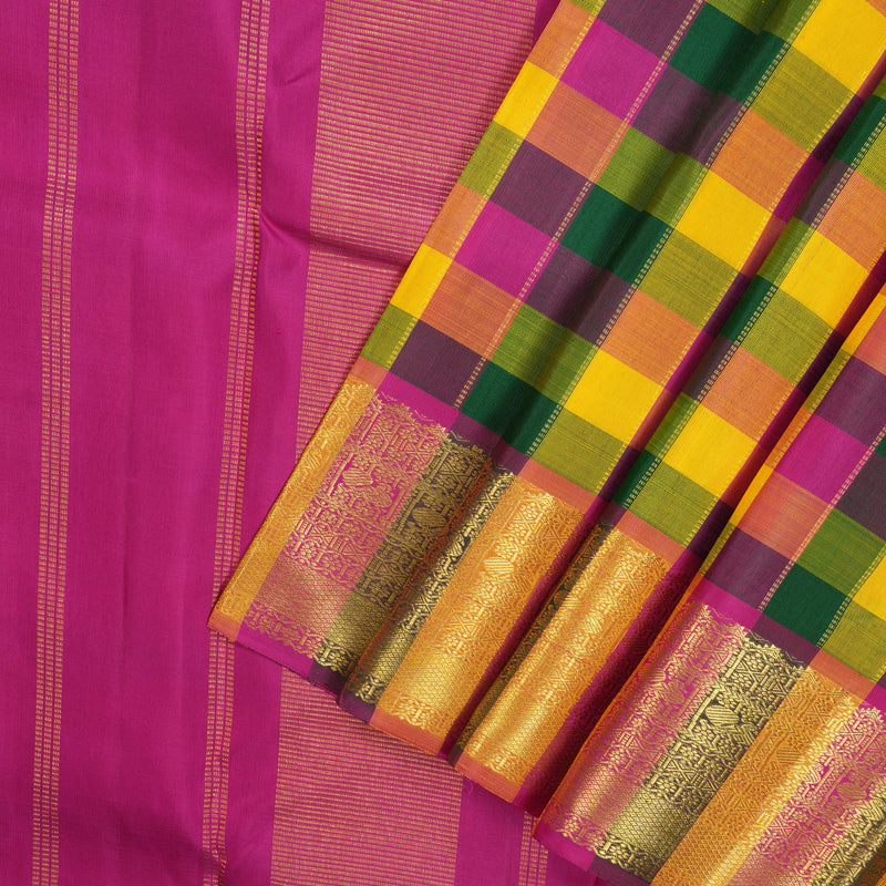 Hayagrivas Handloom Multicolour Checks Kanjivaram Silk Saree with Multicolour border KBD2000B6-1