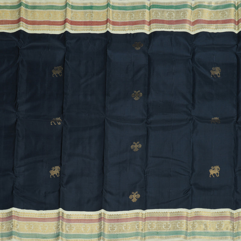 Hayagrivas Black Handloom Kanjivaram Silk Saree with Half White Border KBD2002B1-1
