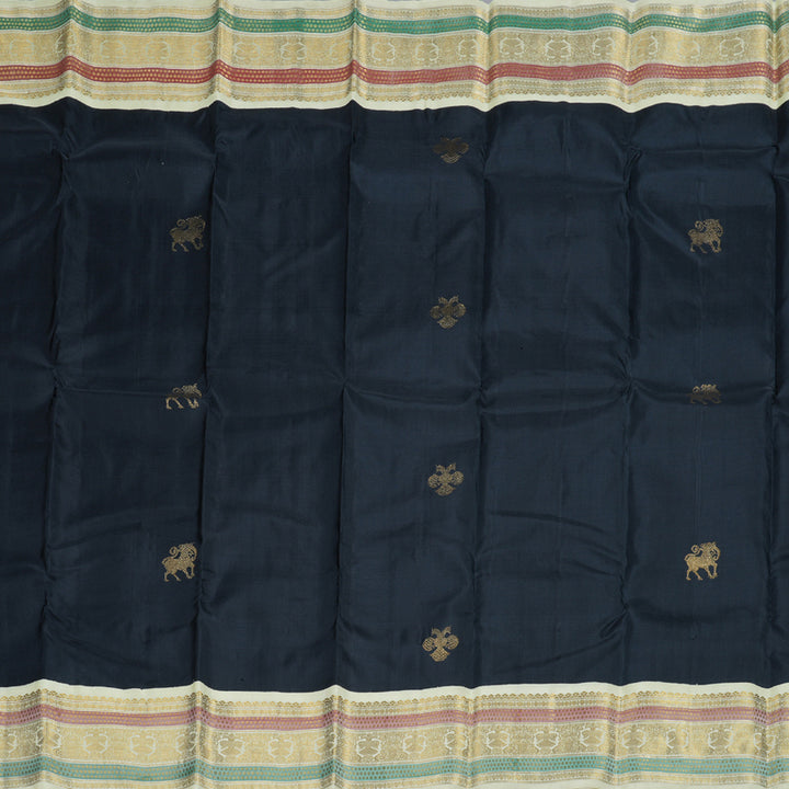 Hayagrivas Black Handloom Kanjivaram Silk Saree with Half White Border KBD2002B1-1