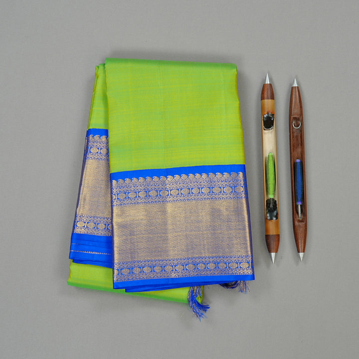 Hayagrivas Fluorescent Green Handloom Kanjivaram Silk Saree with Blue Border KBD2003B1-1