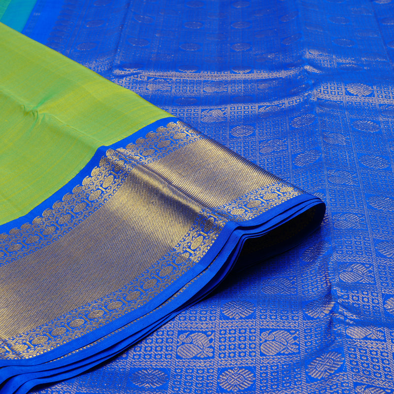 Hayagrivas Fluorescent Green Handloom Kanjivaram Silk Saree with Blue Border KBD2003B1-1