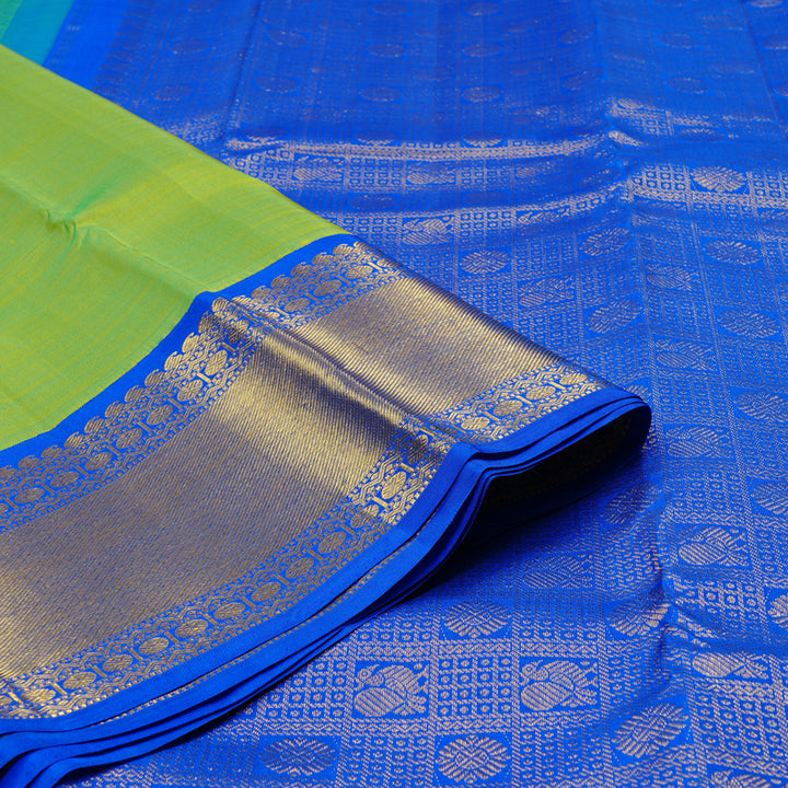 Hayagrivas Fluorescent Green Handloom Kanjivaram Silk Saree with Blue Border KBD2003B1-1