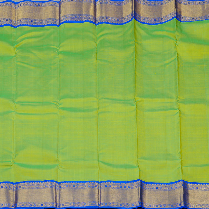 Hayagrivas Fluorescent Green Handloom Kanjivaram Silk Saree with Blue Border KBD2003B1-1
