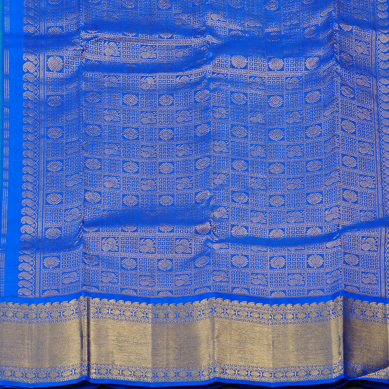 Hayagrivas Fluorescent Green Handloom Kanjivaram Silk Saree with Blue Border KBD2003B1-1