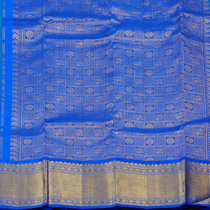 Hayagrivas Fluorescent Green Handloom Kanjivaram Silk Saree with Blue Border KBD2003B1-1