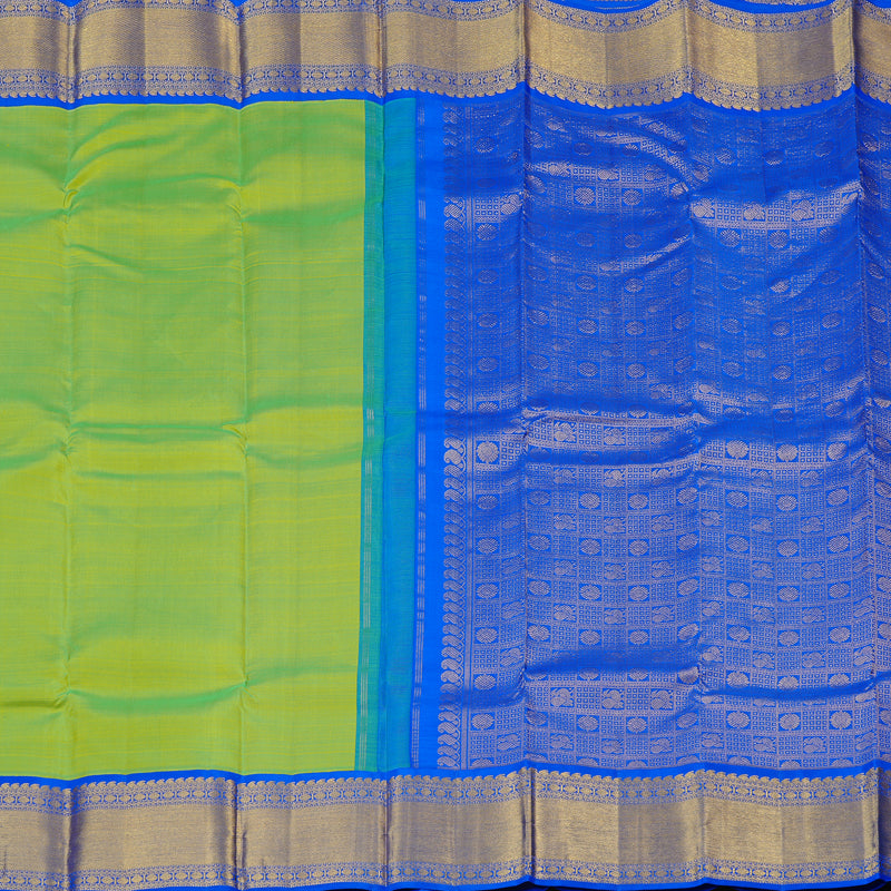 Hayagrivas Fluorescent Green Handloom Kanjivaram Silk Saree with Blue Border KBD2003B1-1
