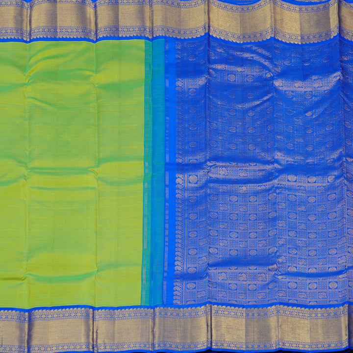 Hayagrivas Fluorescent Green Handloom Kanjivaram Silk Saree with Blue Border KBD2003B1-1