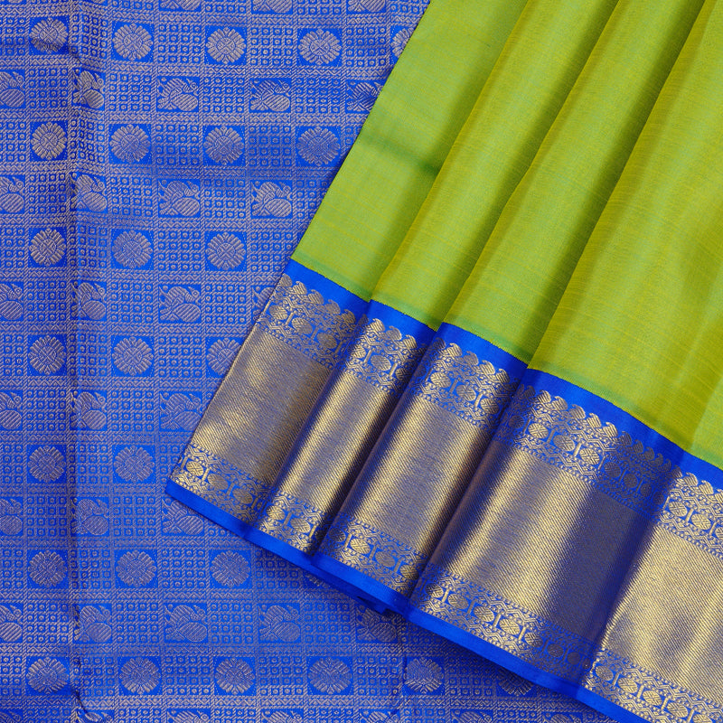 Hayagrivas Fluorescent Green Handloom Kanjivaram Silk Saree with Blue Border KBD2003B1-1