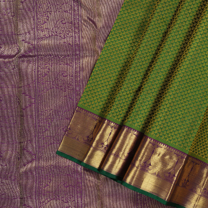 Hayagrivas Handloom Kanjivaram Silk Saree in Elegant Dark Green KBD2006B3-1