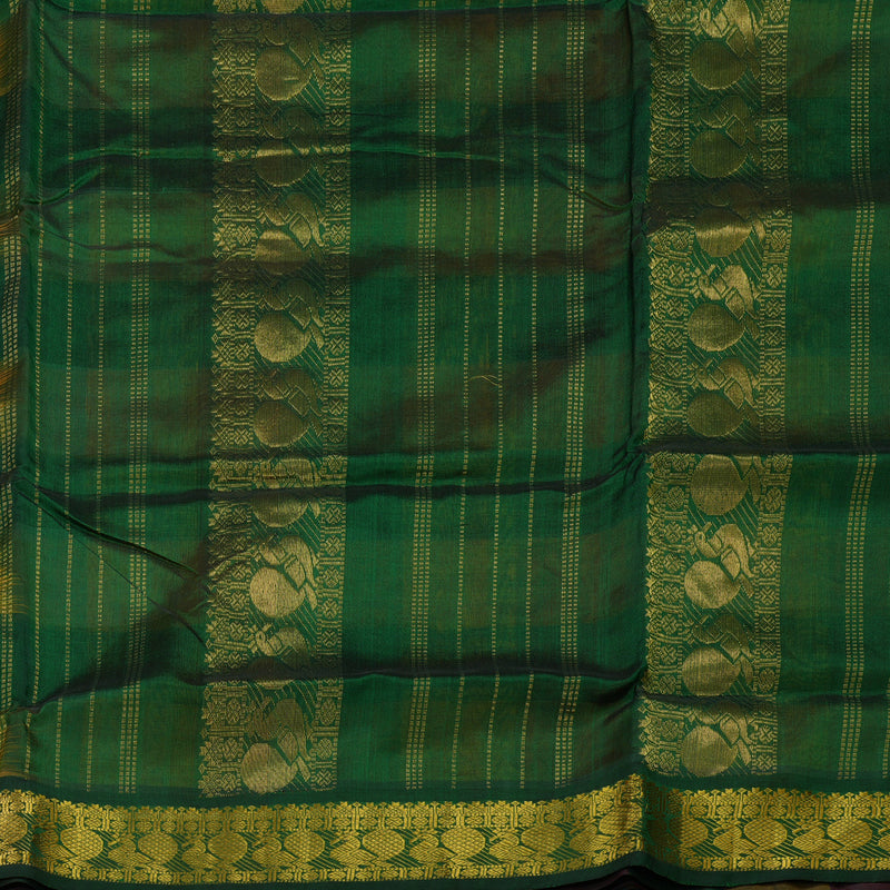 Hayagrivas Handloom Multicolour Ten Yards Kanjivaram Silk Cotton Saree with Bottle Green Border KBD2007B13-1