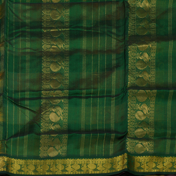 Hayagrivas Handloom Multicolour Ten Yards Kanjivaram Silk Cotton Saree with Bottle Green Border KBD2007B13-1