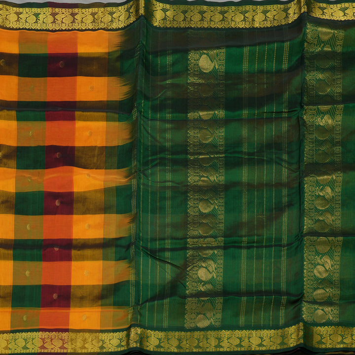 Hayagrivas Handloom Multicolour Ten Yards Kanjivaram Silk Cotton Saree with Bottle Green Border KBD2007B13-1