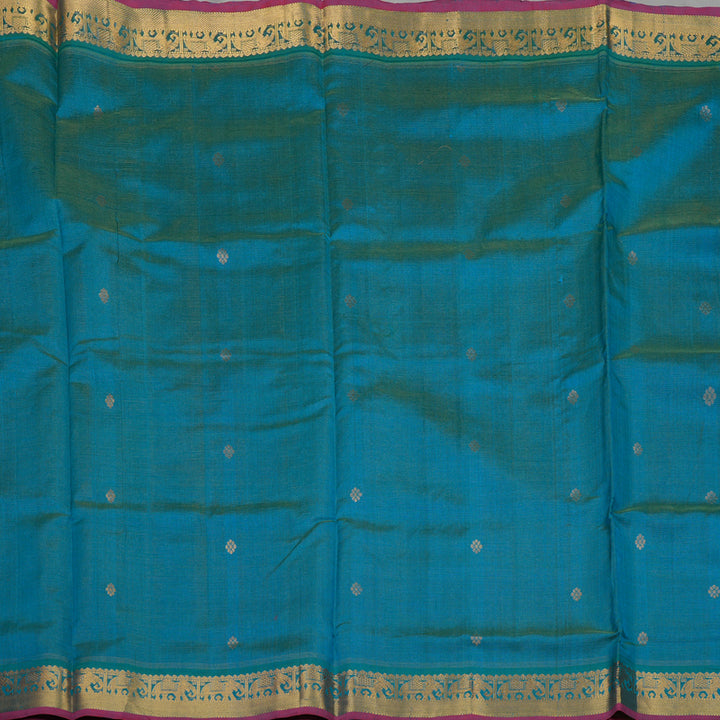 Hayagrivas Handloom Peacock Green Ten Yards Kanjivaram Silk Cotton Saree KBD2007B5-1