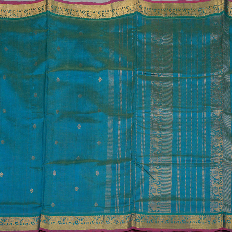Hayagrivas Handloom Peacock Green Ten Yards Kanjivaram Silk Cotton Saree KBD2007B5-1