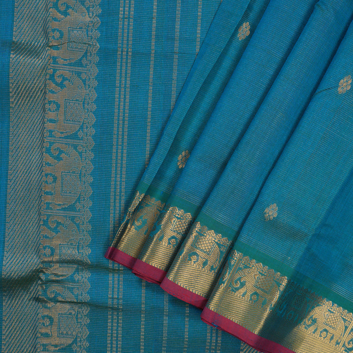 Hayagrivas Handloom Peacock Green Ten Yards Kanjivaram Silk Cotton Saree KBD2007B5-1