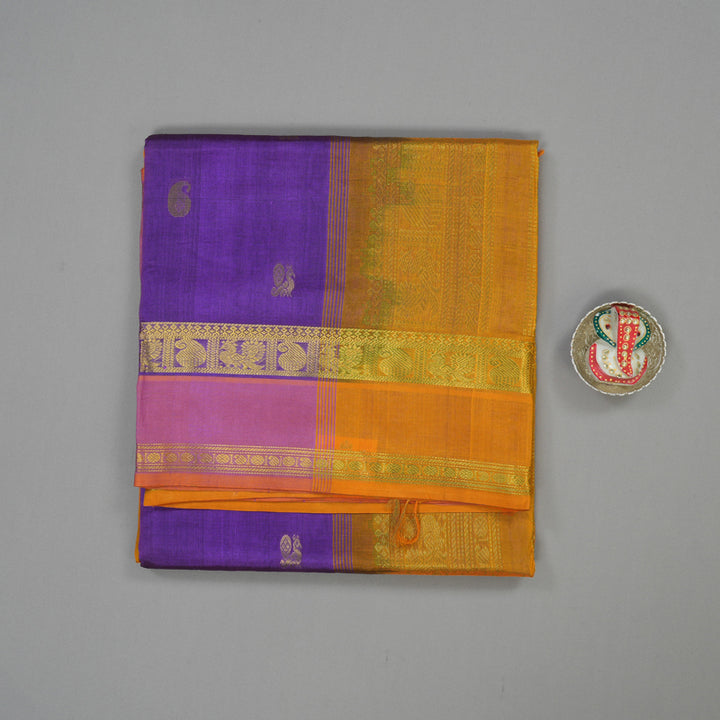 Hayagrivas Dark Lavendar Pure Ten Yards Silk Cotton Saree KBD2007B7-3