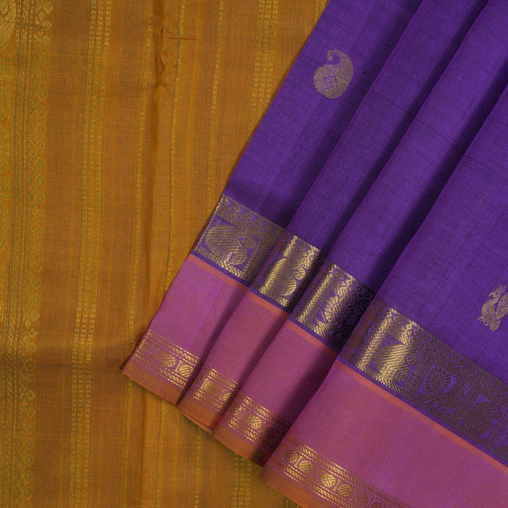 Hayagrivas Dark Lavendar Pure Ten Yards Silk Cotton Saree KBD2007B7-3