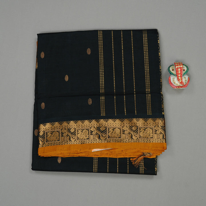 Hayagrivas Handloom Pure Silk Cotton Saree in a deep midnight black KBD2008B3-19