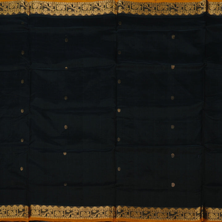Hayagrivas Handloom Pure Silk Cotton Saree in a deep midnight black KBD2008B3-19