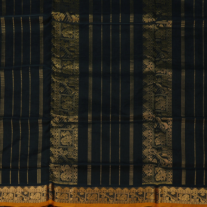 Hayagrivas Handloom Pure Silk Cotton Saree in a deep midnight black KBD2008B3-19