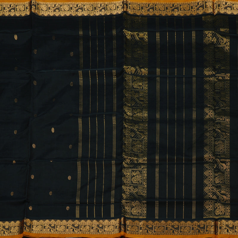 Hayagrivas Handloom Pure Silk Cotton Saree in a deep midnight black KBD2008B3-19